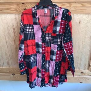 Victoria’s Secret madras mixed media plaid flannel sleep shirt size M